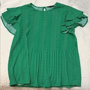 Adrianna Papell Green Polka Dot Blouse